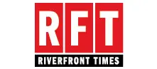 A red and white logo for riverfront times.